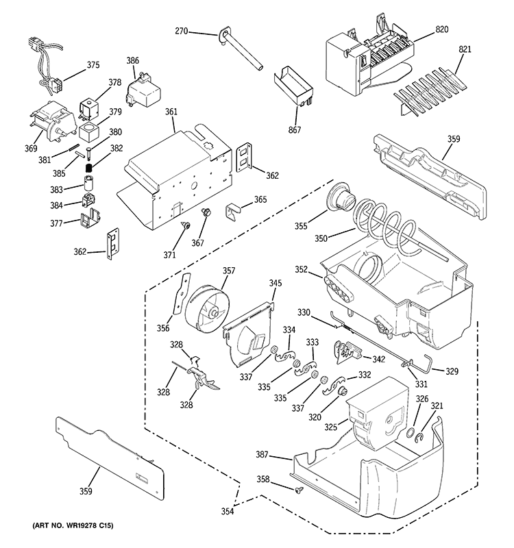 ICE MAKER & DISPENSER Diagram and Parts List for GSF25LGWACC  General Electric Refrigerator