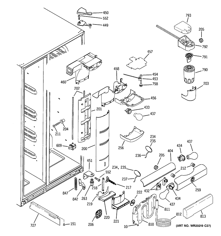 FRESH FOOD SECTION Diagram and Parts List for GSF25LGWACC  General Electric Refrigerator