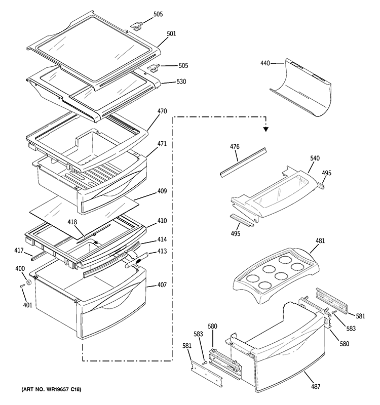 FRESH FOOD SHELVES Diagram and Parts List for GSF25LGWACC  General Electric Refrigerator