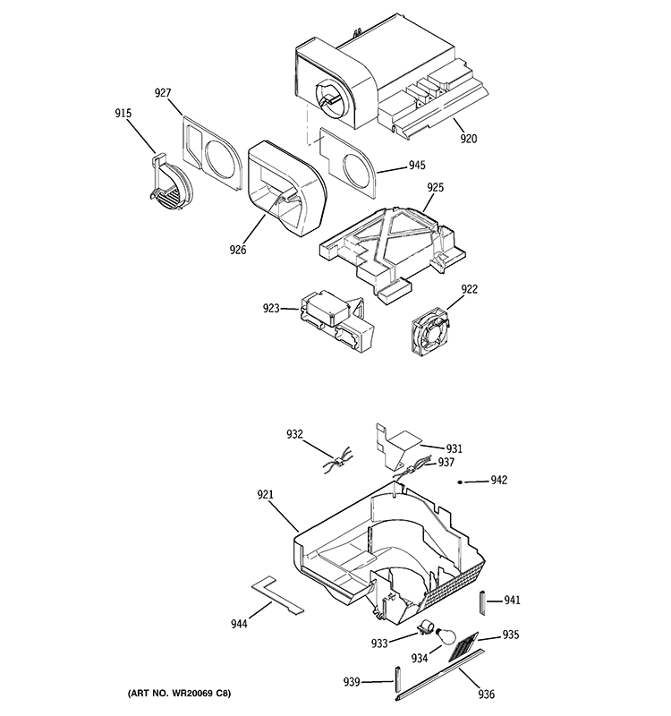 CUSTOM COOL Diagram and Parts List for GSF25LGWACC  General Electric Refrigerator