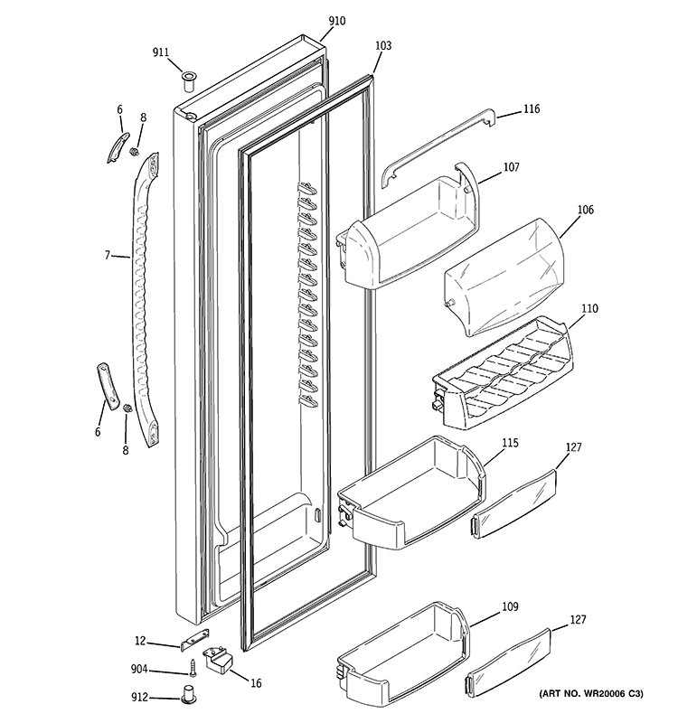 FRESH FOOD DOOR Diagram and Parts List for GSF25TGWABB  General Electric Refrigerator