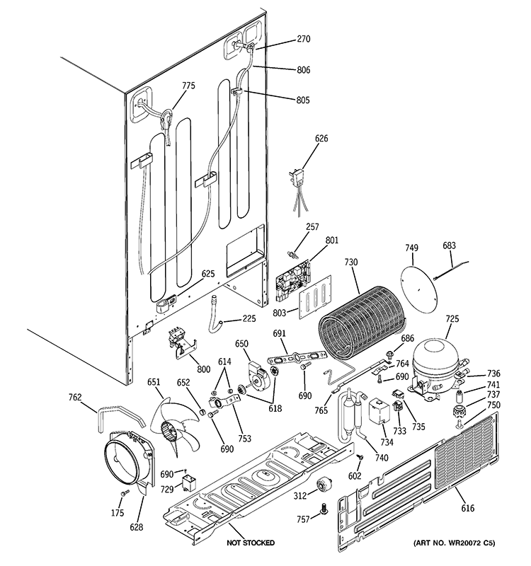 SEALED SYSTEM & MOTHER BOARD Diagram and Parts List for GSF25TGWABB  General Electric Refrigerator