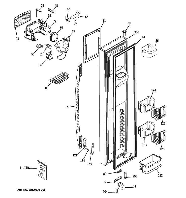 FREEZER DOOR Diagram and Parts List for PSSF3RGXACC  General Electric Refrigerator