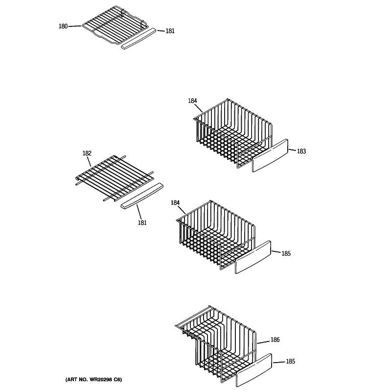 FREEZER SHELVES Diagram and Parts List for PSSF3RGXACC  General Electric Refrigerator