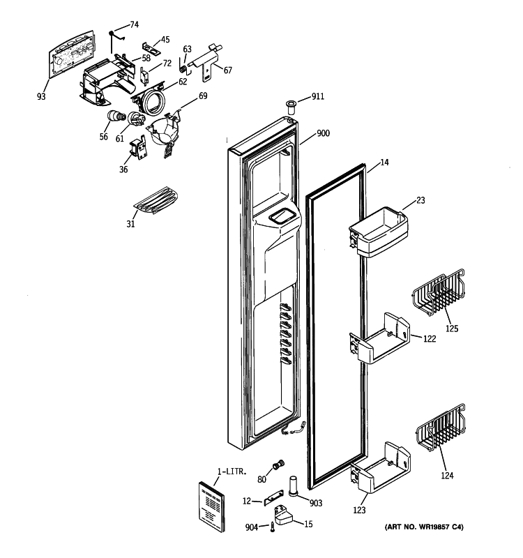 FREEZER DOOR Diagram and Parts List for ZCE23NGTAFNB  General Electric Refrigerator