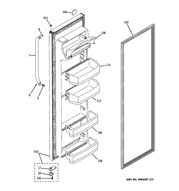 FRESH FOOD DOOR Diagram and Parts List for ESH25JSXBSS  General Electric Refrigerator