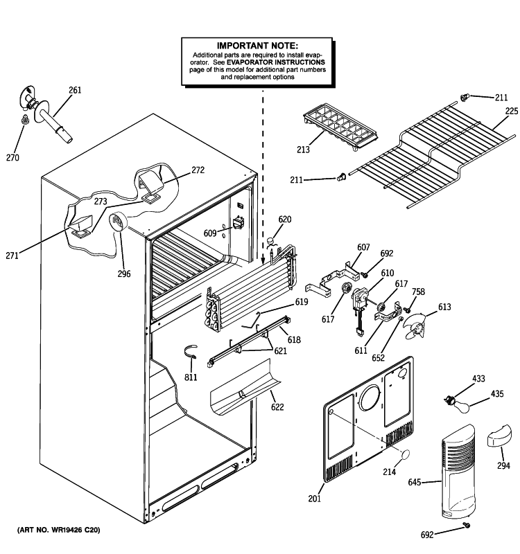 FREEZER SECTION Diagram and Parts List for GTS18SBSXRSS  General Electric Refrigerator
