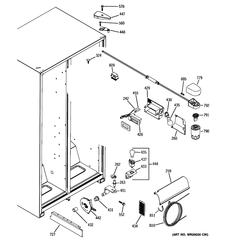 FRESH FOOD SECTION Diagram and Parts List for ESH25JFXABB  General Electric Refrigerator