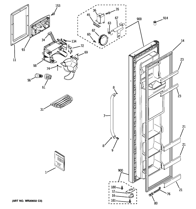 FREEZER DOOR Diagram and Parts List for GSH25JSXBSS  General Electric Refrigerator