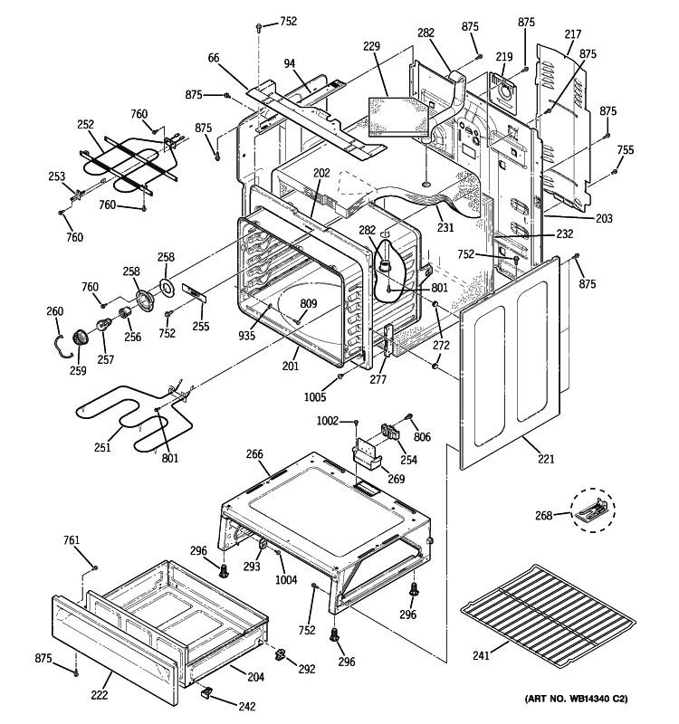 BODY PARTS Diagram and Parts List for PB750TN1WW  General Electric Range