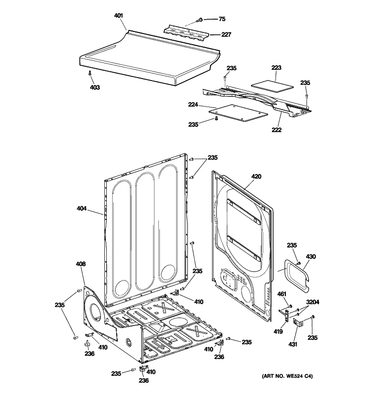 CABINET Diagram and Parts List for DISR473DG7WW  General Electric Dryer