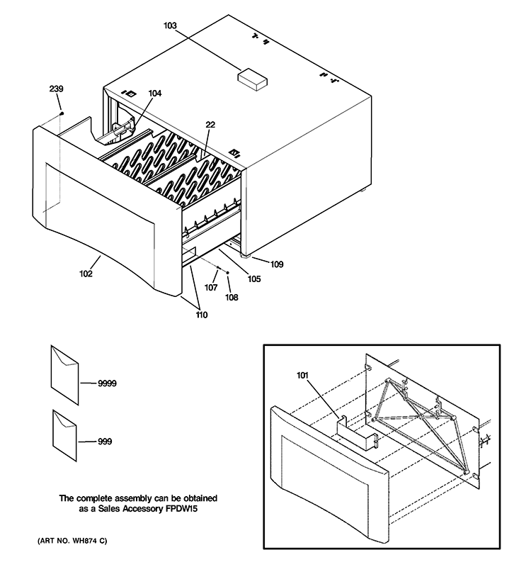 PEDESTAL Diagram and Parts List for FPDW15  General Electric Laundry Accessories