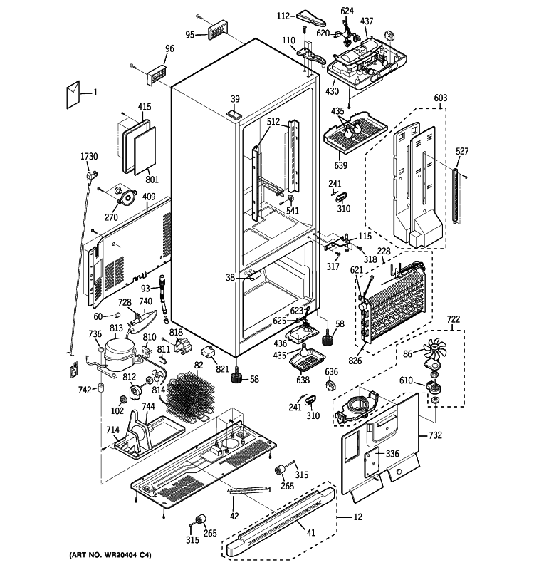 CABINET Diagram and Parts List for GDL22KCWCSS  General Electric Refrigerator