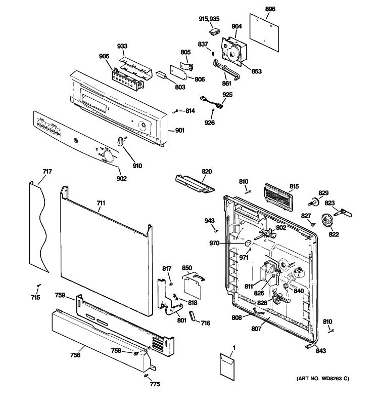 ESCUTCHEON & DOOR ASSEMBLY Diagram and Parts List for GHDA350N20BB  General Electric Dishwasher