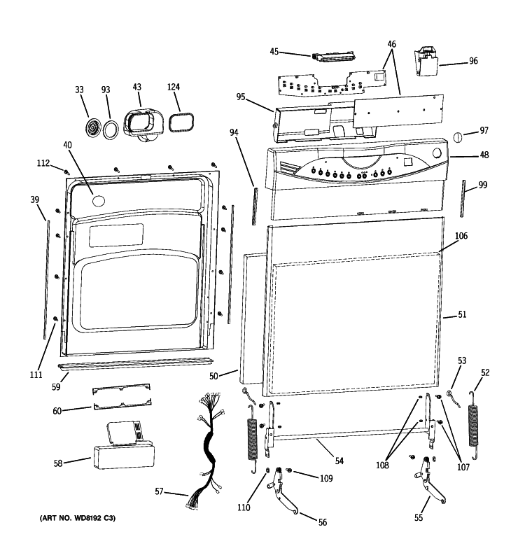 ESCUTCHEON & DOOR ASSEMBLY Diagram and Parts List for GHDA696P00SS  General Electric Dishwasher