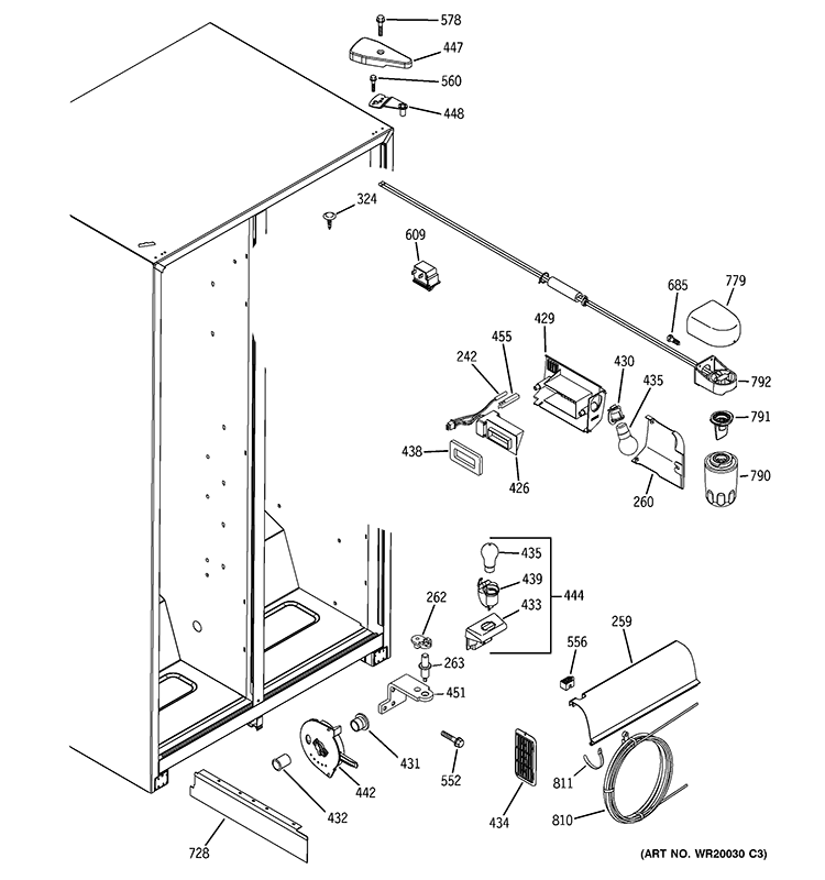 FRESH FOOD SECTION Diagram and Parts List for GSH25JFTAWW  General Electric Refrigerator