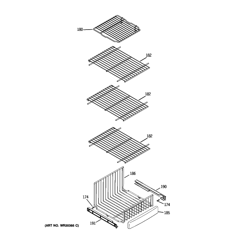 FREEZER SHELVES Diagram and Parts List for GSHL6PHXBELS  General Electric Refrigerator