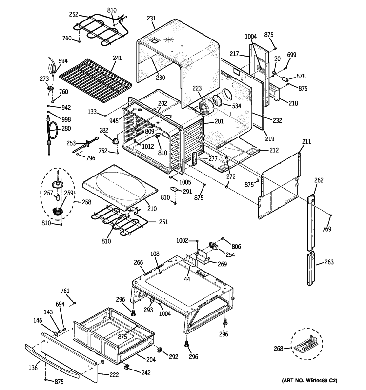 BODY PARTS Diagram and Parts List for JSP46CN1CC  General Electric Range