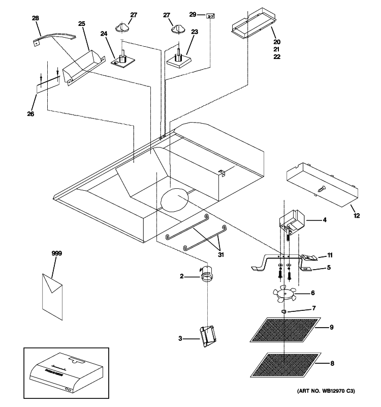 RANGE HOOD Diagram and Parts List for JV367H2BB  General Electric Range Hood