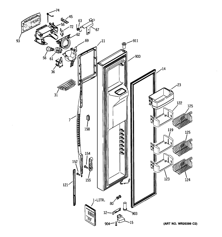 FREEZER DOOR Diagram and Parts List for PCE23NHTHFBB  General Electric Refrigerator