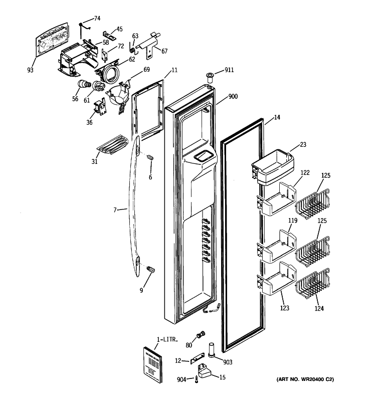 FREEZER DOOR Diagram and Parts List for PCE23NHTHFSS  General Electric Refrigerator