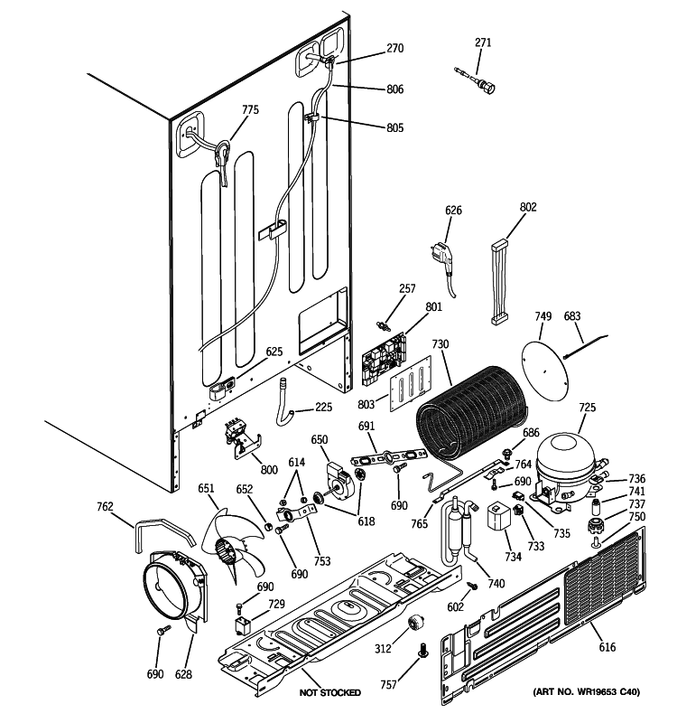 SEALED SYSTEM & MOTHER BOARD Diagram and Parts List for PCE23NHTHFSS  General Electric Refrigerator