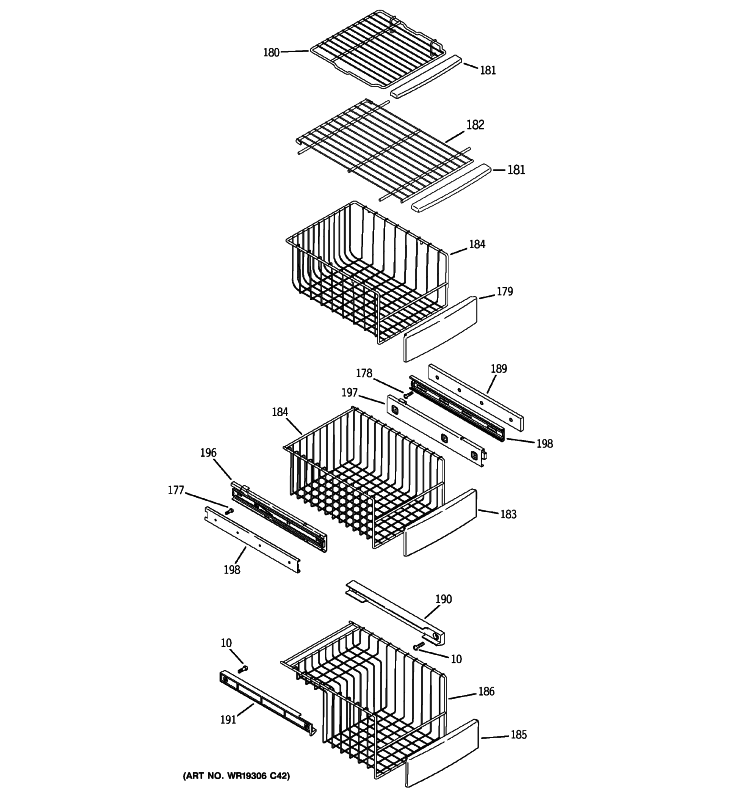 FREEZER SHELVES Diagram and Parts List for PCE23NHTHFSS  General Electric Refrigerator