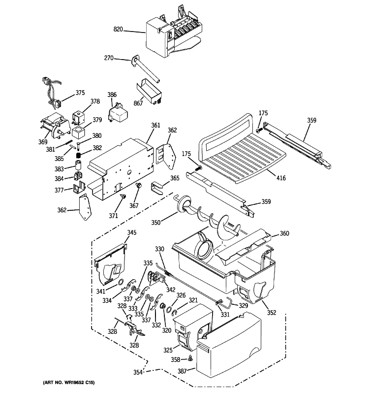 ICE MAKER & DISPENSER Diagram and Parts List for PCE23NHTHFSS  General Electric Refrigerator