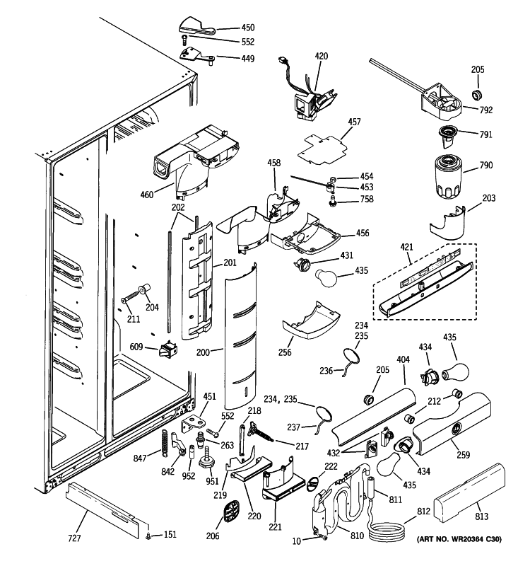 FRESH FOOD SECTION Diagram and Parts List for PCE23NHTHFSS  General Electric Refrigerator