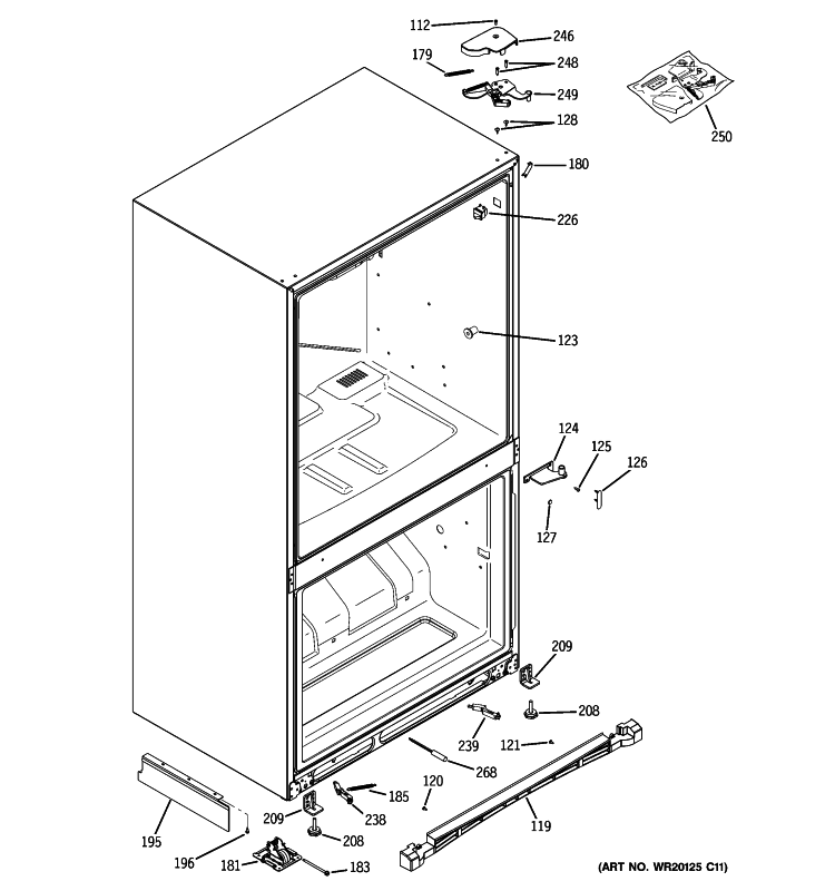 CASE PARTS Diagram and Parts List for PDCE1NBWBDWW  General Electric Refrigerator