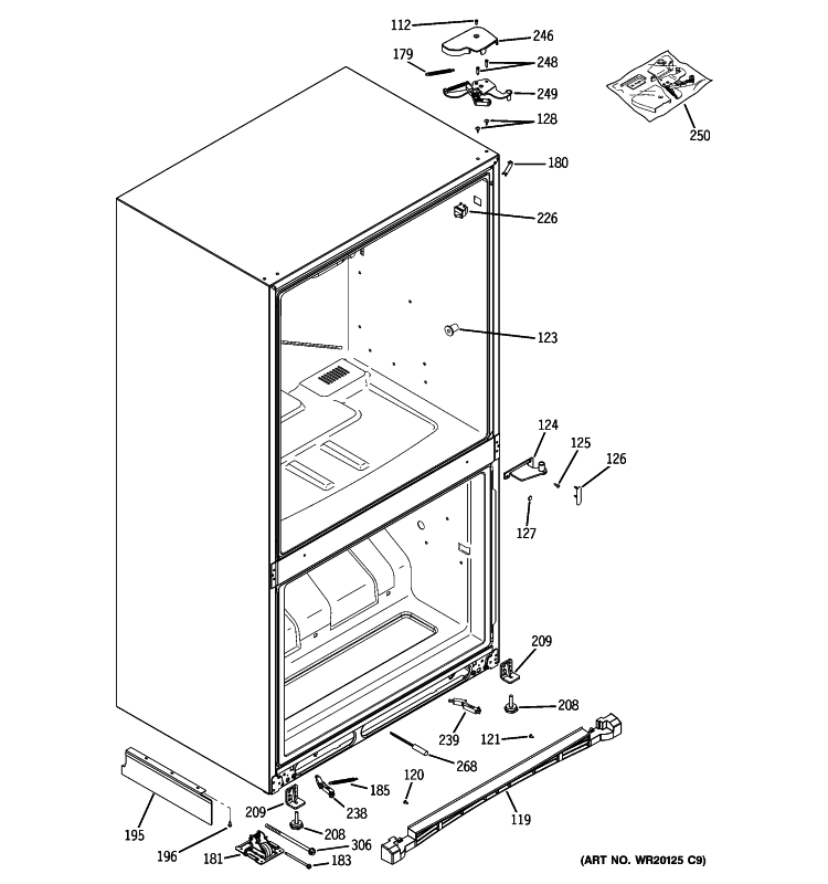 CASE PARTS Diagram and Parts List for PDCF1NBXBWW  General Electric Refrigerator