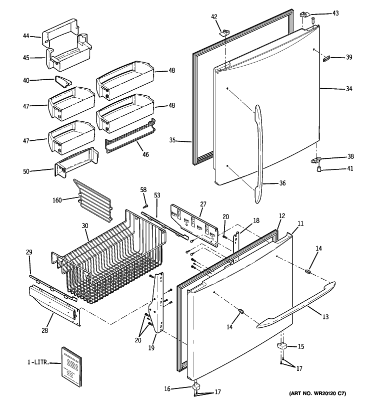 DOORS Diagram and Parts List for PDSE5NBWBDSS  General Electric Refrigerator