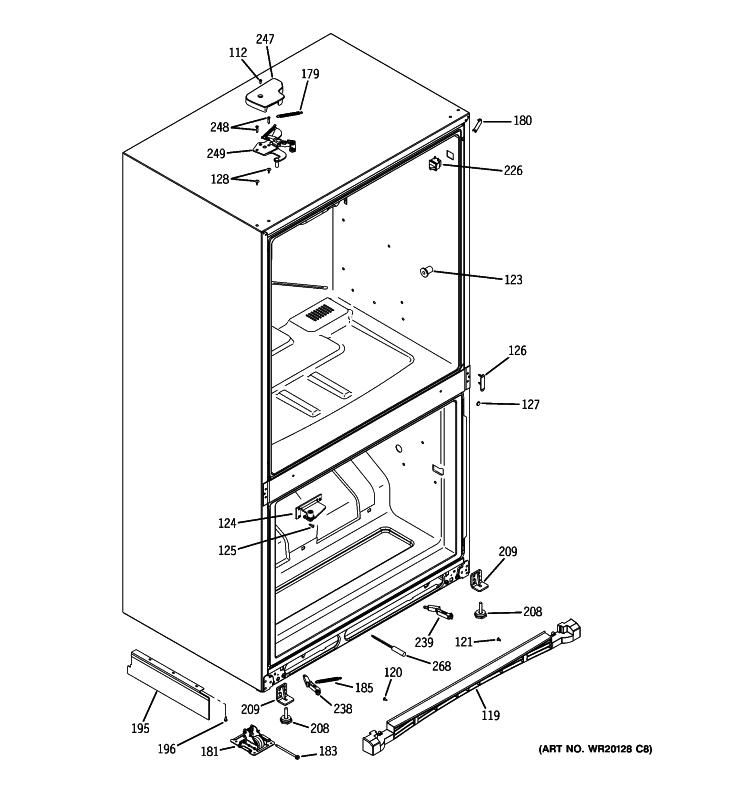 CASE PARTS Diagram and Parts List for PDSE5NBWBJSS  General Electric Refrigerator