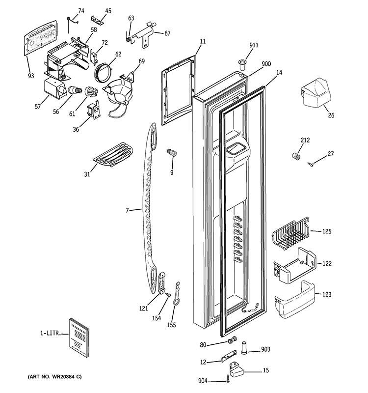 FREEZER DOOR Diagram and Parts List for PHE25PGTAFBB  General Electric Refrigerator