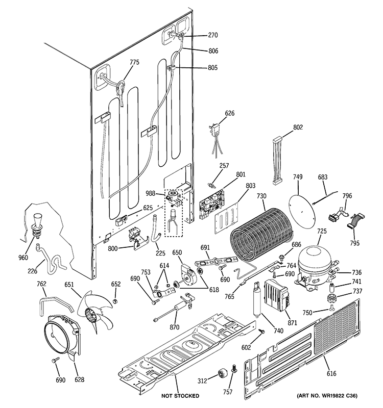 SEALED SYSTEM & MOTHER BOARD Diagram and Parts List for PHE25PGTAFBB  General Electric Refrigerator