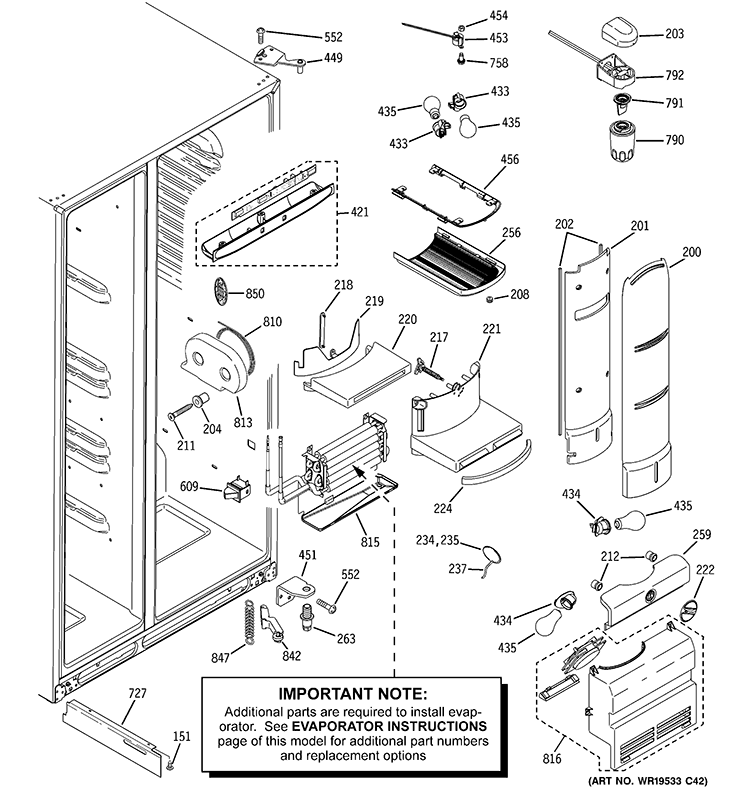 FRESH FOOD SECTION Diagram and Parts List for PHE25PGTAFBB  General Electric Refrigerator