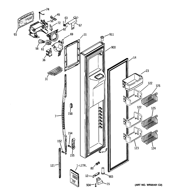 FREEZER DOOR Diagram and Parts List for PSE27NHWGCBB  General Electric Refrigerator