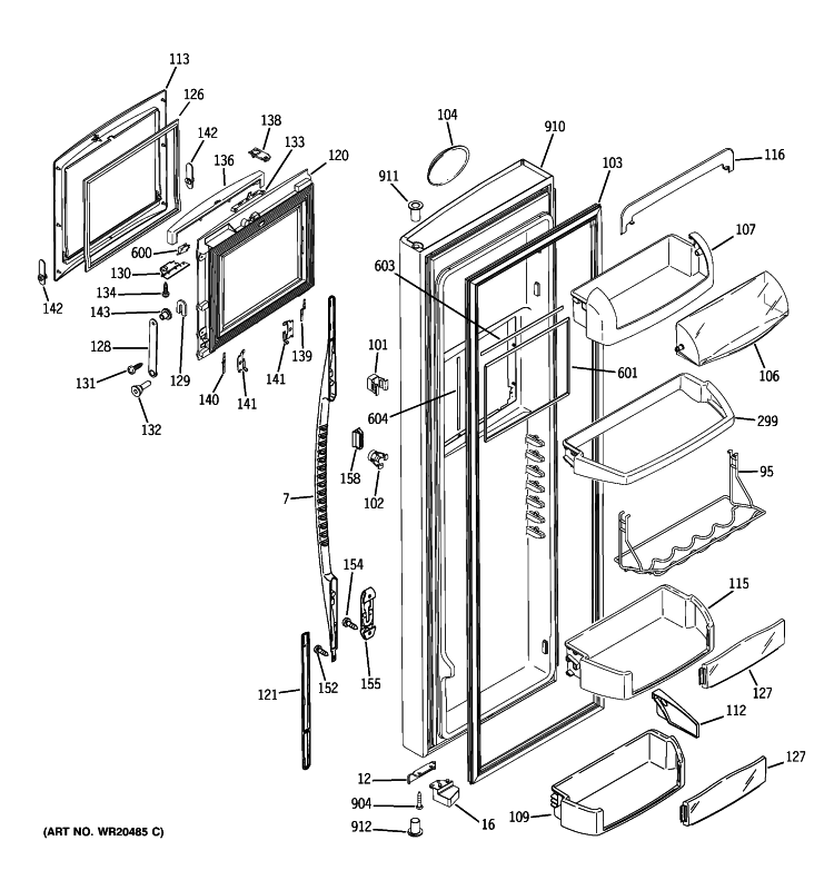 FRESH FOOD DOOR Diagram and Parts List for PSE27NHWGCBB  General Electric Refrigerator