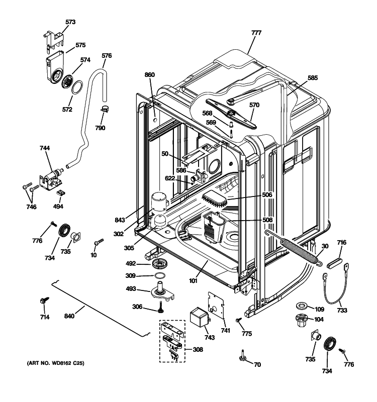 BODY PARTS Diagram and Parts List for GLD8760N20SS  General Electric Dishwasher