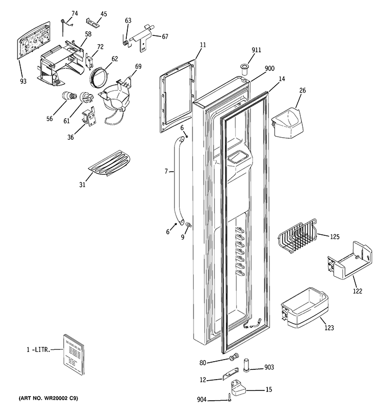 FREEZER DOOR Diagram and Parts List for GSL25LGWCSS  General Electric Refrigerator