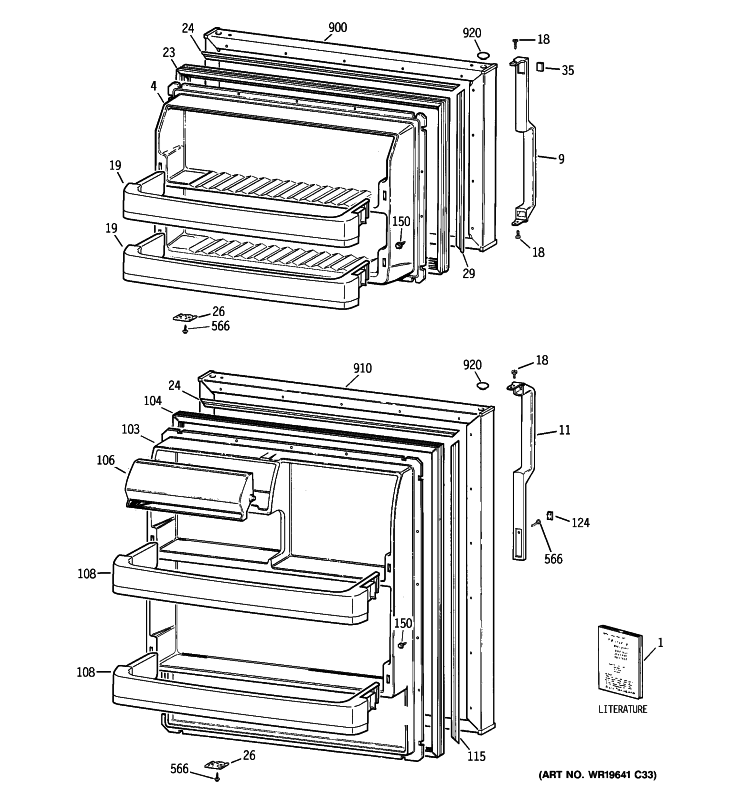 DOORS Diagram and Parts List for GTS17BBSBRBB  General Electric Refrigerator