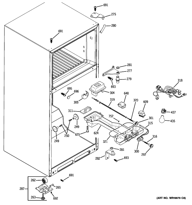 FRESH FOOD SECTION Diagram and Parts List for GTS18KBPYRCC  General Electric Refrigerator