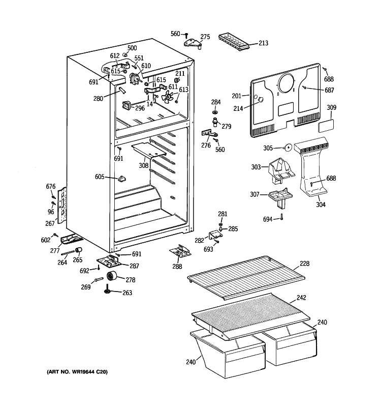 CABINET Diagram and Parts List for GTT16BBSBRCC  General Electric Refrigerator
