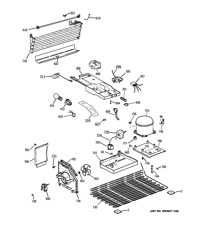 UNIT PARTS Diagram and Parts List for GTT16BBSBRCC  General Electric Refrigerator
