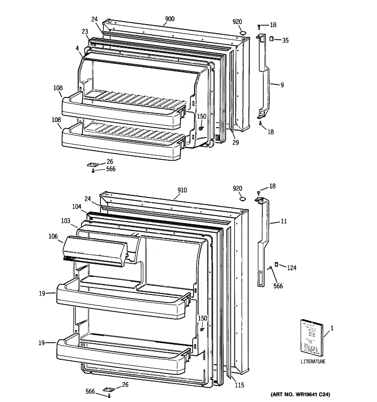 DOORS Diagram and Parts List for GTT17BBSBRCC  General Electric Refrigerator