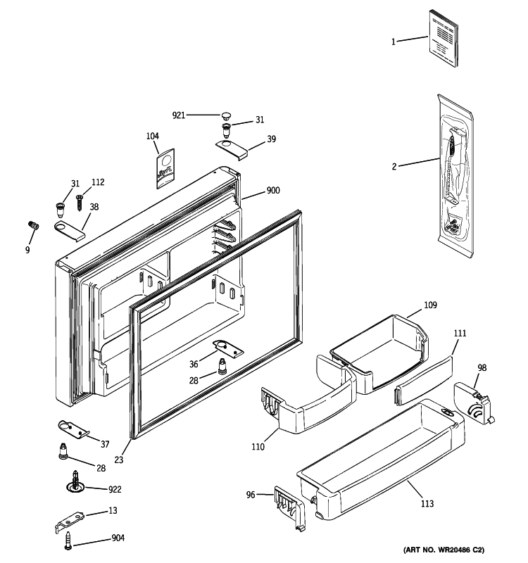 FREEZER DOOR Diagram and Parts List for PTS22SHSCRSS  General Electric Refrigerator