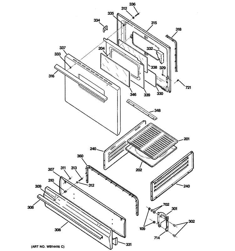 DOOR & DRAWER PARTS Diagram and Parts List for AGBS300PK3BB  General Electric Range