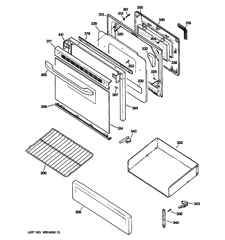 DOOR & DRAWER PARTS Diagram and Parts List for JGBP26DEM2CC  General Electric Range