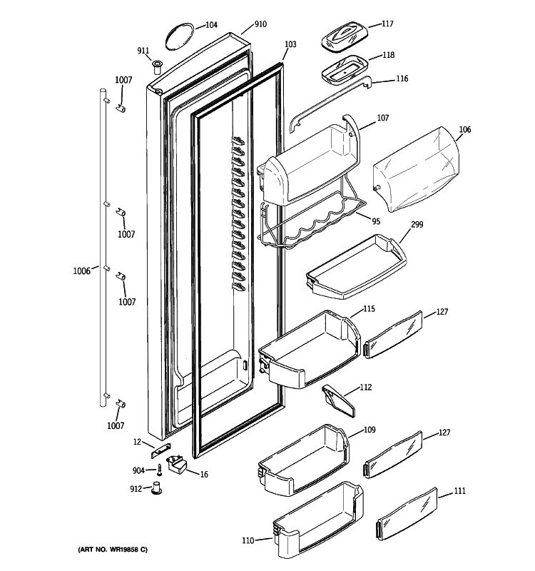 FRESH FOOD DOOR Diagram and Parts List for ZCE23SGTISS  General Electric Refrigerator