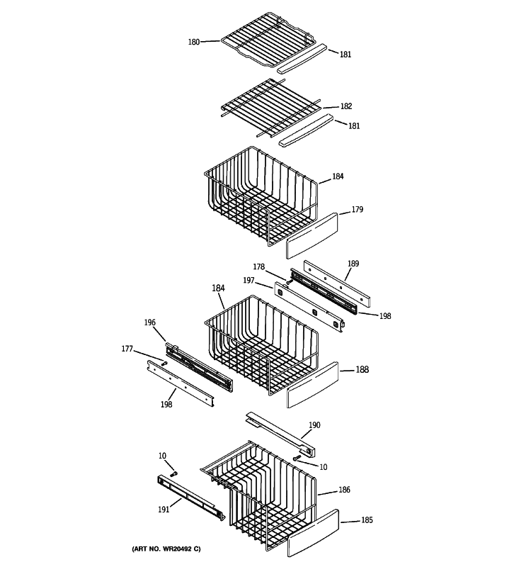 FREEZER SHELVES Diagram and Parts List for ZCE23SGTISS  General Electric Refrigerator